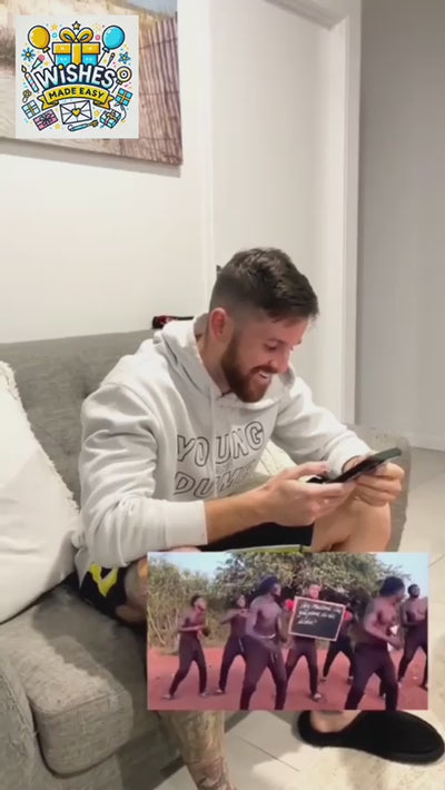 A customer reacting to their personalised video greeting